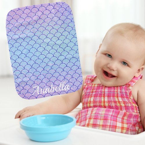 Cute Sparkly Pastel Purple Mermaid Scales  Baby Burp Cloth