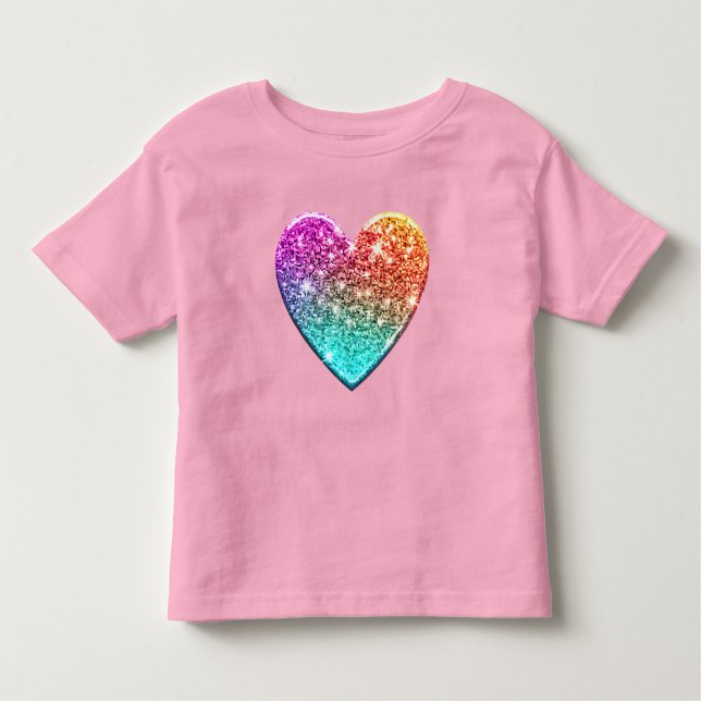 Cute sparkly rainbow glitter beart toddler t-shirt (Front)