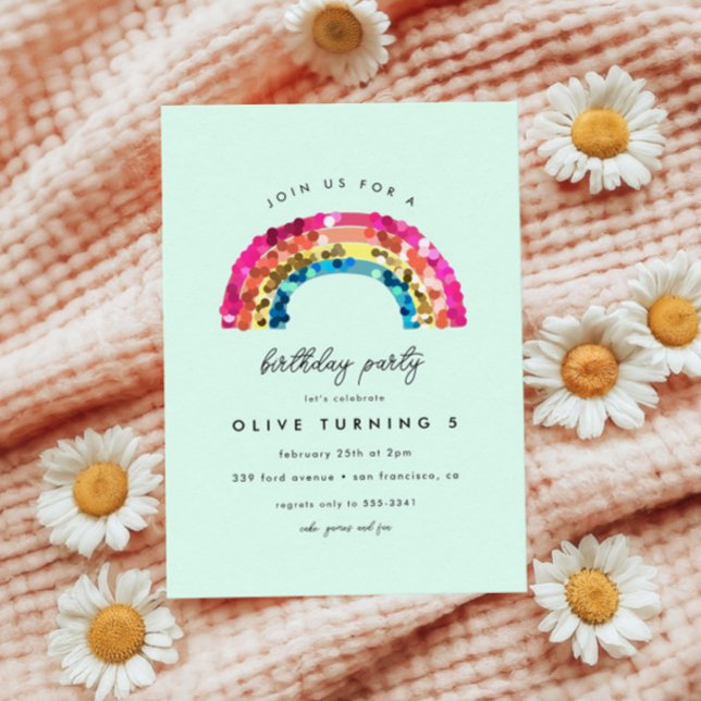 Cute Sparkly Sequin Rainbow Birthday Party Invitation (Creator Uploaded)