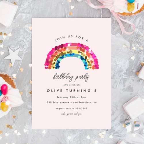 Cute Sparkly Sequin Rainbow Birthday Party Invitation