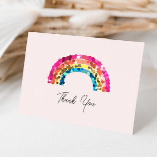 Cute Sparkly Sequin Rainbow Birthday Party Letterpress Thank You Card