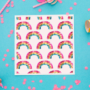 Cute Sparkly Sequin Rainbow Birthday Party Napkins