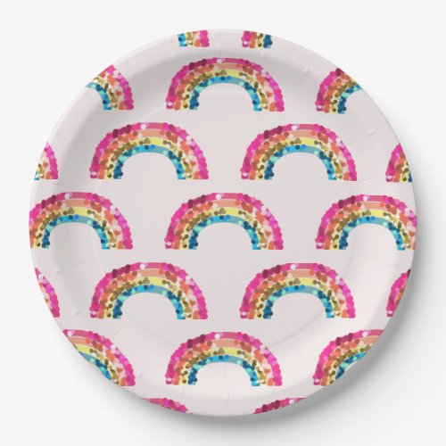 Cute Sparkly Sequin Rainbow Birthday Party Paper Plates