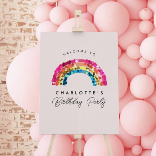Cute Sparkly Sequin Rainbow Birthday Party Sign