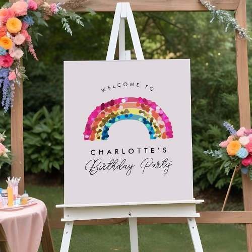 Cute Sparkly Sequin Rainbow Birthday Party Sign