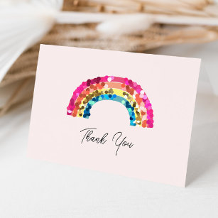 Cute Sparkly Sequin Rainbow Birthday Party Thank You Card