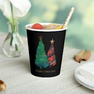Cute Sparkly Watercolor Christmas Tree Paper Cups