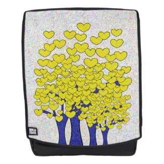 Sparkly Yellow Hearts Trees Print Backpack