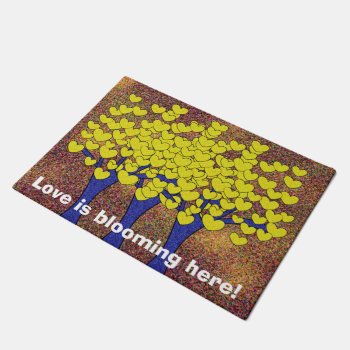 Cute Sparkly Yellow Love Hearts Trees Doormat by HappyGabby at Zazzle
