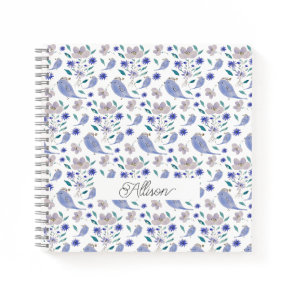 Cute Sparrow And Blue Flower Hat Notebook
