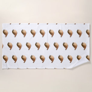Cute Sparrow Bird Cartoon Beach Towel