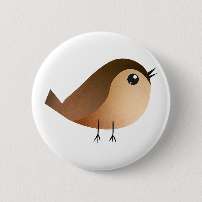 Cute Sparrow Bird Cartoon Button (Front)