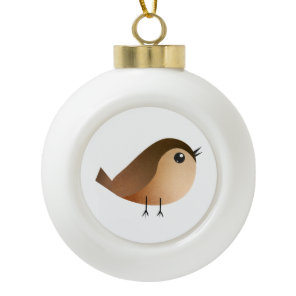 Cute Sparrow Bird Cartoon Ceramic Ball Christmas Ornament