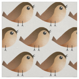 Cute Sparrow Bird Cartoon Fabric