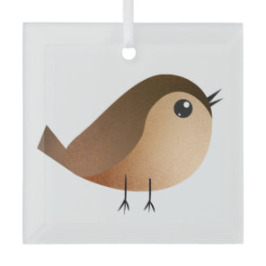 Cute Sparrow Bird Cartoon Glass Ornament