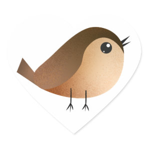 Cute Sparrow Bird Cartoon  Heart Sticker