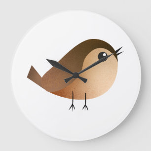 Cute Sparrow Bird Cartoon Large Clock
