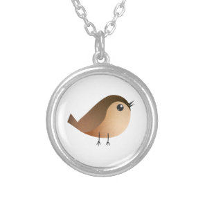 Cute Sparrow Bird Cartoon  Silver Plated Necklace