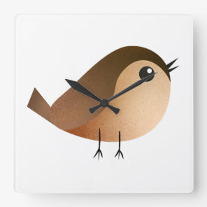 Cute Sparrow Bird Cartoon Square Wall Clock