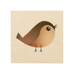 Cute Sparrow Bird Cartoon Wood Wall Art