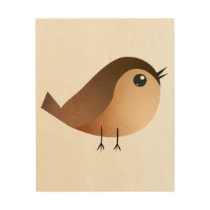 Cute Sparrow Bird Cartoon Wood Wall Art