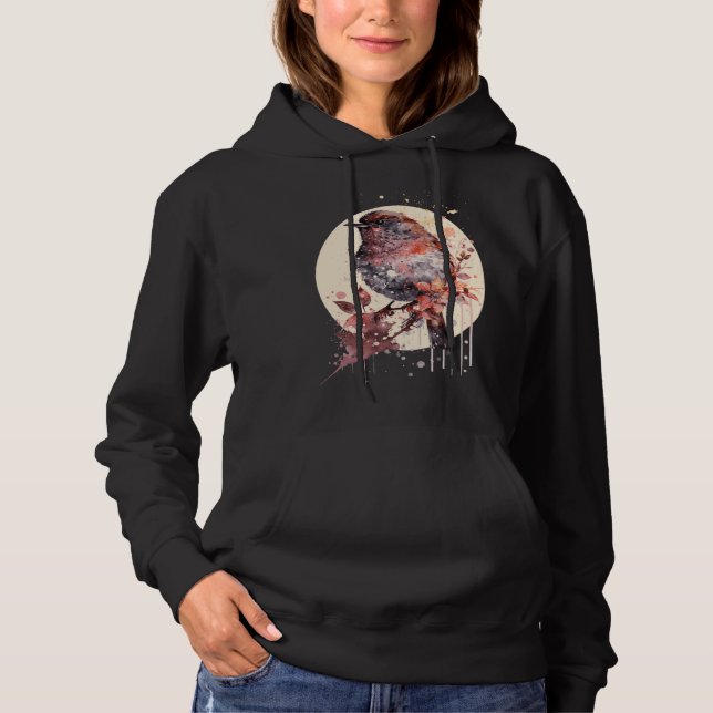 Cute Sparrow Bird Japanese Cherry Blossom Sakura Hoodie (Front)