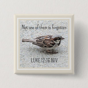 Cute Sparrow Bird Photo Bible Verse Simple Tan Button