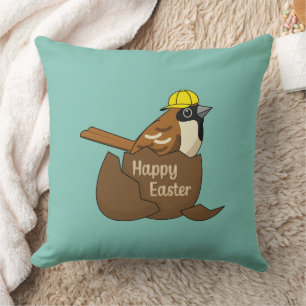 Cute Sparrow Chocolate Egg Happy Easter Throw Pillow