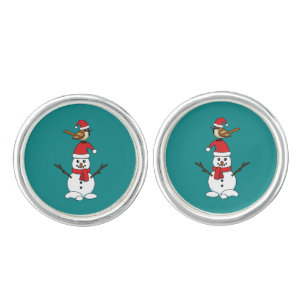 Cute Sparrow on Snowman Cufflinks