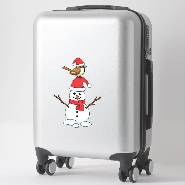 Cute Sparrow on Snowman Sticker (Suitcase)