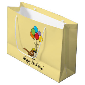 Cute Sparrow with Balloons Birthday | Personalize Large Gift Bag