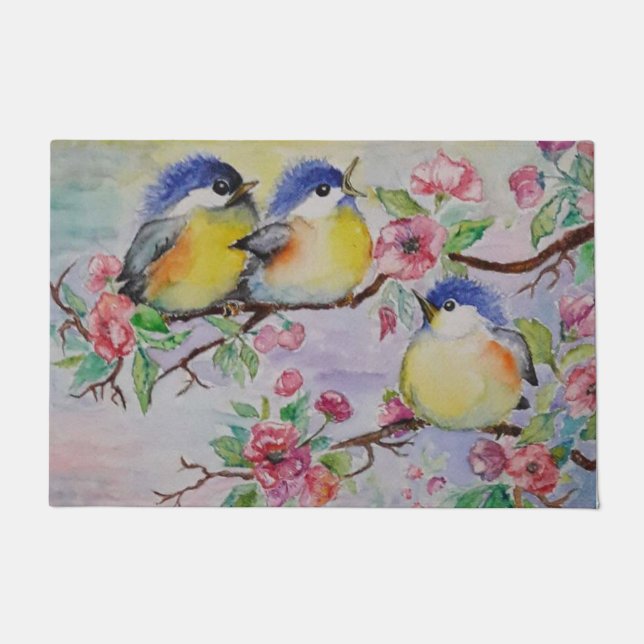 Cute Sparrows Doormat Spring (Front)
