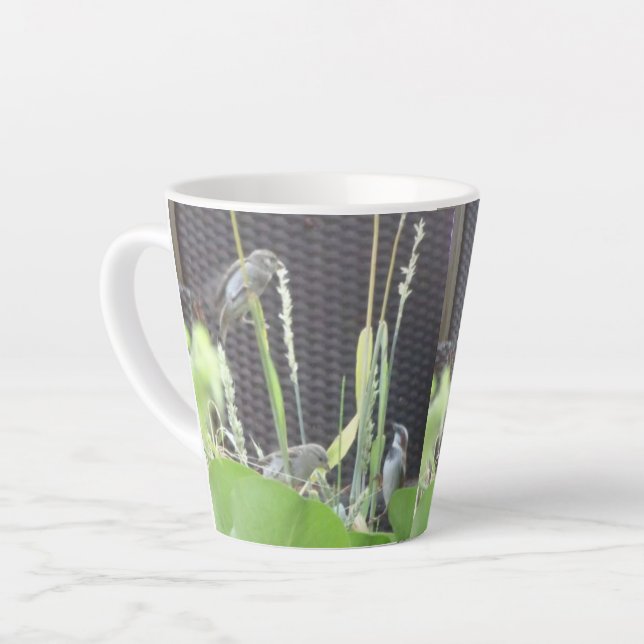 Cute Sparrows in Garden Latte Mug (Left Angle)
