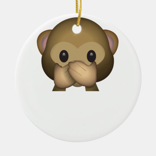 Cute Speak No Evil Monkey Emoji Ceramic Ornament (Front)
