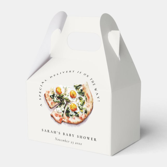 Cute Special Delivery Pizza Baby Shower Party Favor Boxes (Front Side)