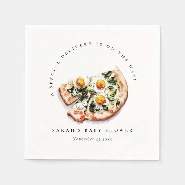 Cute Special Delivery Pizza Baby Shower Party Napkins (Front)