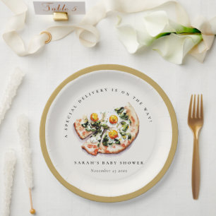 Cute Special Delivery Pizza Baby Shower Party Paper Plates