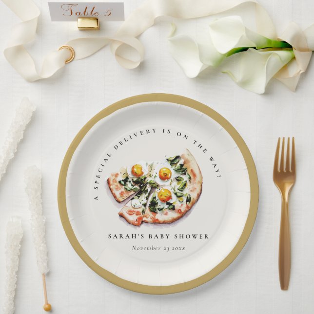 Cute Special Delivery Pizza Baby Shower Party Paper Plates (Wedding)