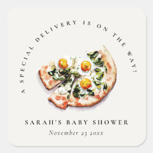 Cute Special Delivery Pizza Baby Shower Party Square Sticker