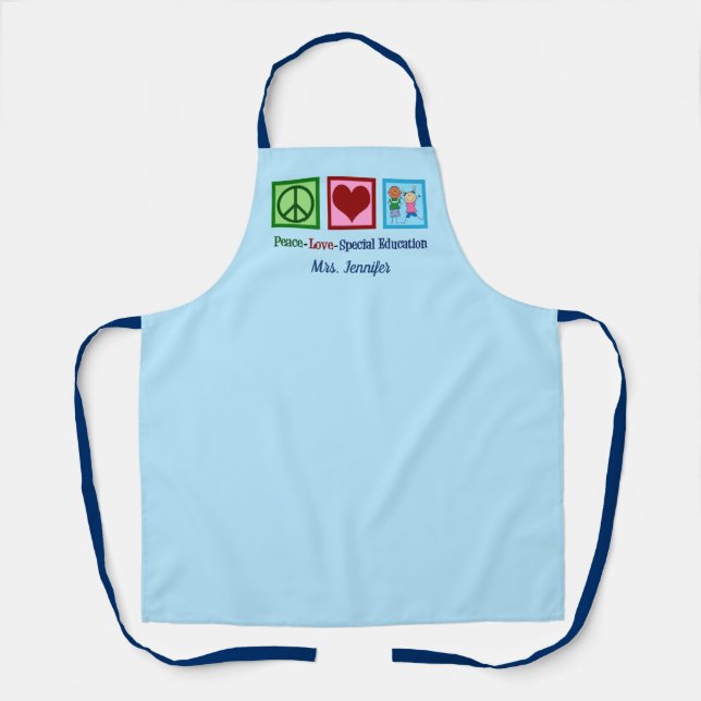 Cute Special Education Teacher Blue Monogram Apron (Front)