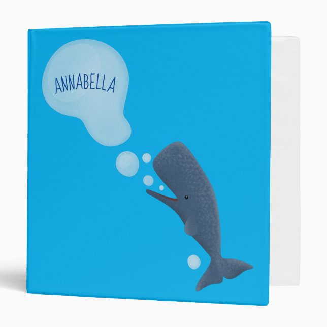 Cute sperm whale blowing bubbles cartoon 3 ring binder (Front/Inside)