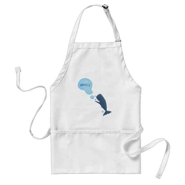 Cute sperm whale blowing bubbles cartoon adult apron (Front)