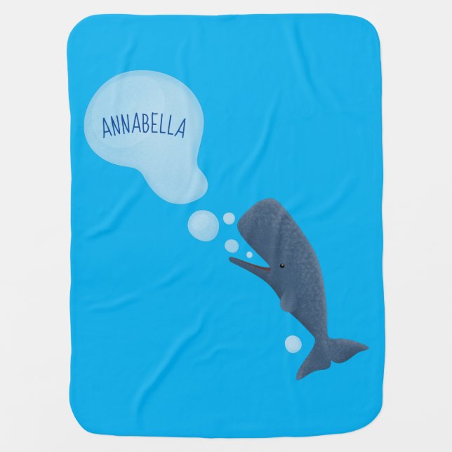 Cute sperm whale blowing bubbles cartoon baby blanket (Front)