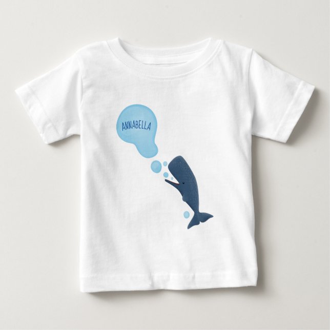 Cute sperm whale blowing bubbles cartoon baby T-Shirt (Front)