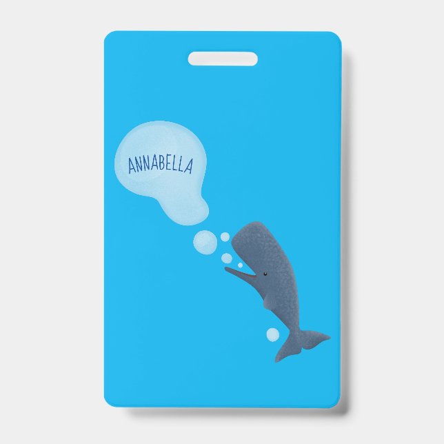 Cute sperm whale blowing bubbles cartoon badge (Front)
