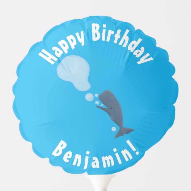 Cute sperm whale blowing bubbles cartoon balloon (Front)