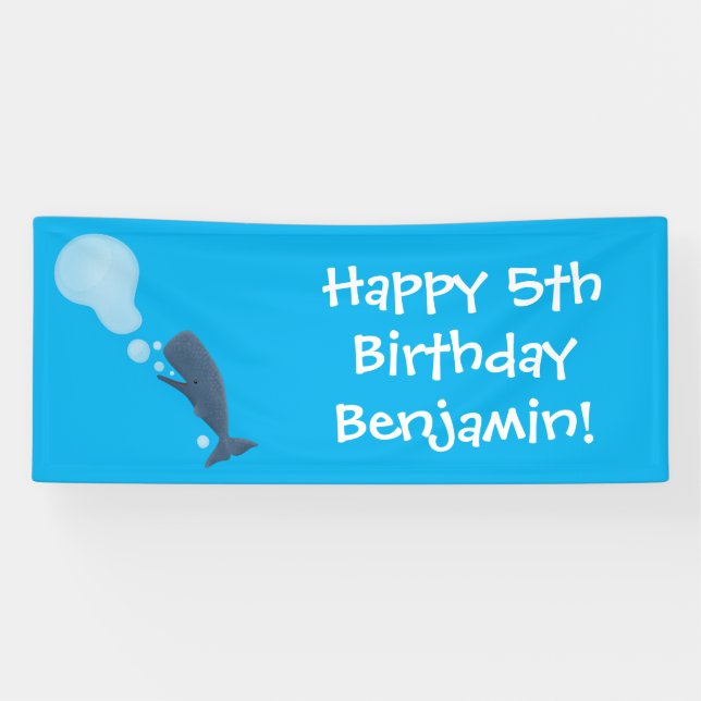Cute sperm whale blowing bubbles cartoon banner (Horizontal)