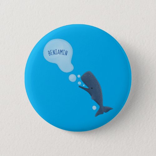 Cute sperm whale blowing bubbles cartoon button