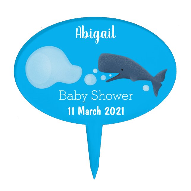 Cute sperm whale blowing bubbles cartoon cake topper (Front)