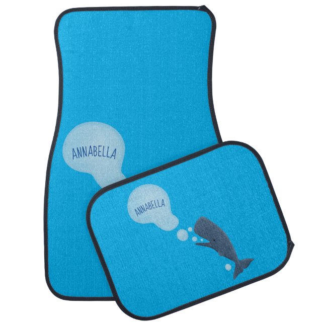 Cute sperm whale blowing bubbles cartoon  car floor mat (Set)